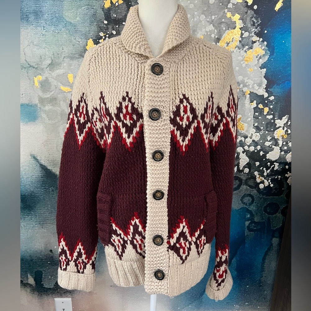 Hollister Cozy Knit Button-Up Sweater - Cream and Burgundy